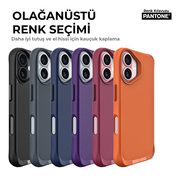 Bix iPhone 16 Plus Vortex MagSafe Kılıf Stand Özellikli 3X Korumalı Mikro Fiber İç Yüzey Turuncu