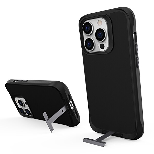 Bix iPhone 16 Plus Vortex MagSafe Kılıf Stand Özellikli 3X Korumalı Mikro Fiber İç Yüzey Siyah