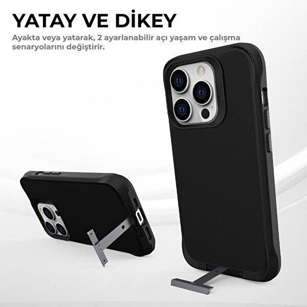 Bix iPhone 16 Plus Vortex MagSafe Kılıf Stand Özellikli 3X Korumalı Mikro Fiber İç Yüzey Siyah