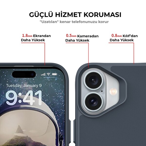 Bix iPhone 16 Plus Vortex MagSafe Kılıf Stand Özellikli 3X Korumalı Mikro Fiber İç Yüzey Lacivert