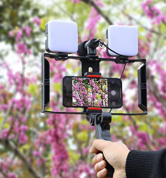 ayex AX-PC3 Telefon Cage Rig – Çoklu Hot Shoe ve 1/4” Bağlantılı Mobil Video Kafesi