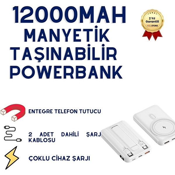 Hzl Store P02- 12000mAh Manyetik USB Uyumlu Taşınabilir Powerbank