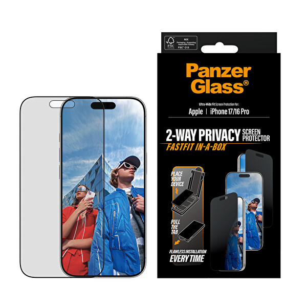 Panzerglass iPhone 17 -16 Pro UWF Siyah Çerçeveli Gizli Hayalet Ekran Koruyucu - Fastfit Kolay Kurulum Aparatlı