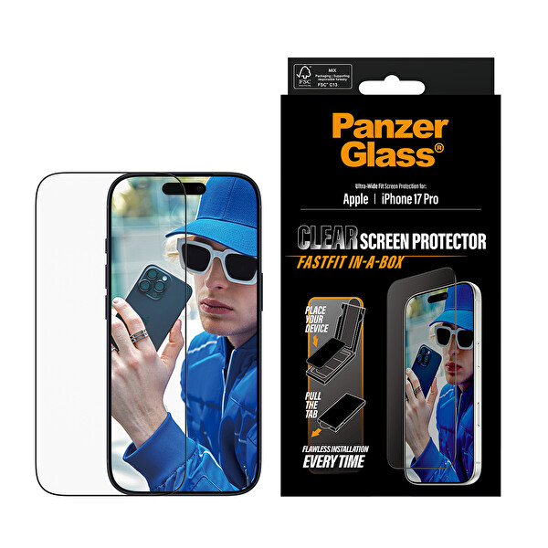 Panzerglass iPhone 17 ProSiyah Çerçeveli Ekran Koruyucu - Fastfit Kolay Kurulum Aparatlı