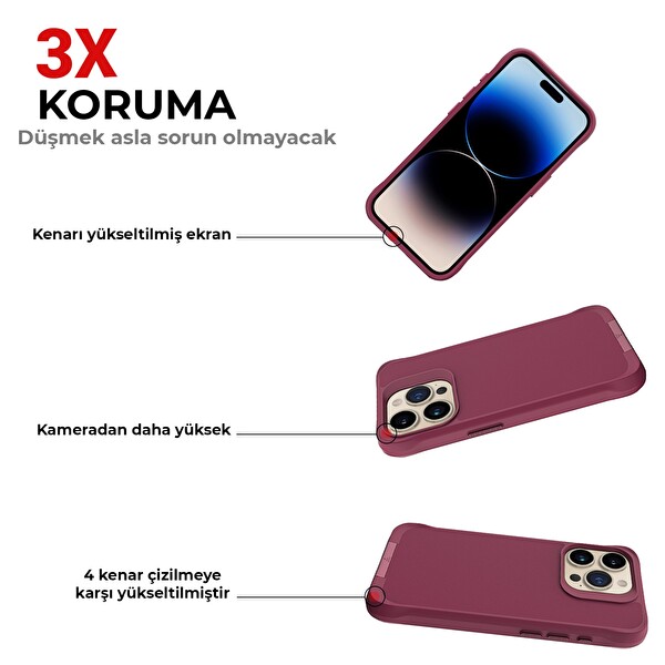 Bix iPhone 14 Pro Vortex MagSafe Kılıf Stand Özellikli 3X Korumalı Mikro Fiber İç Yüzey Kırmızı