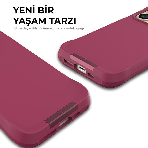 Bix iPhone 14 Pro Vortex MagSafe Kılıf Stand Özellikli 3X Korumalı Mikro Fiber İç Yüzey Kırmızı