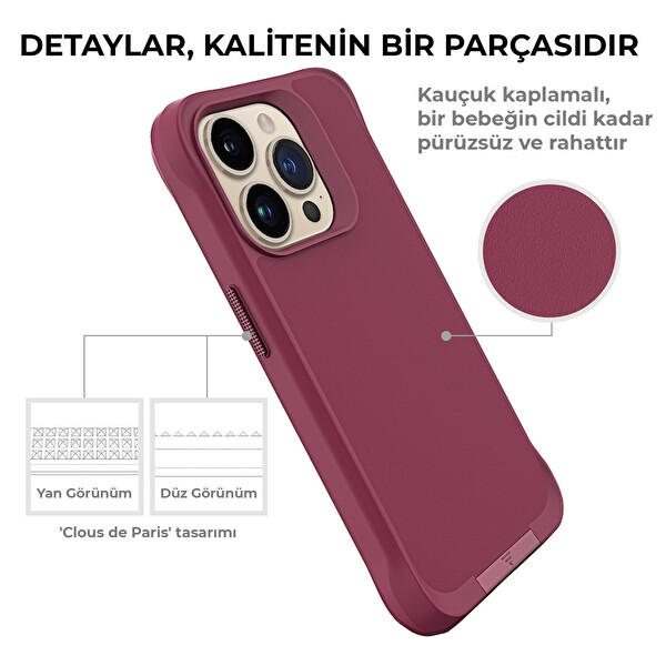 Bix iPhone 14 Pro Vortex MagSafe Kılıf Stand Özellikli 3X Korumalı Mikro Fiber İç Yüzey Kırmızı