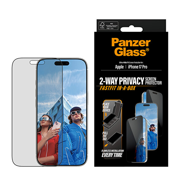 Panzerglass Privacy iPhone 17 ProSiyah Çerçeveli Gizli/Hayalet Ekran Koruyucu - Fastfit Kolay Kurulum Aparatlı