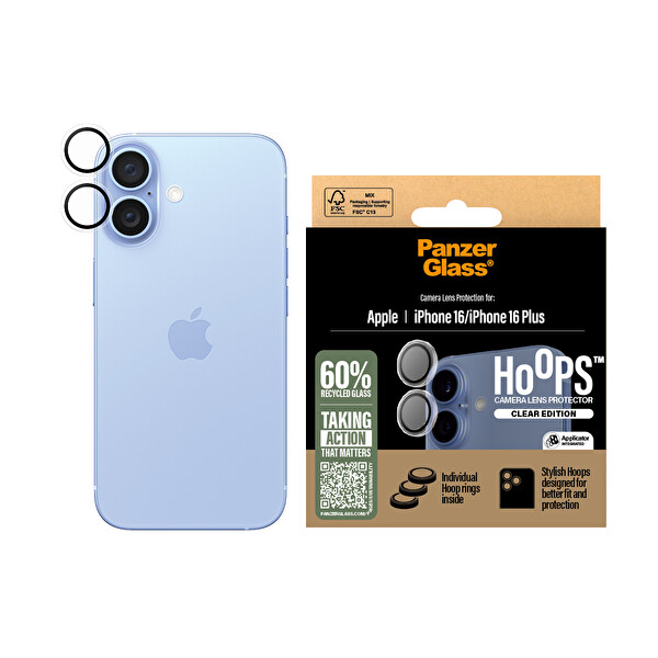 Panzerglass Hoops iPhone 16 - 16 Plus Şeffaf Kamera Lens Koruyucu