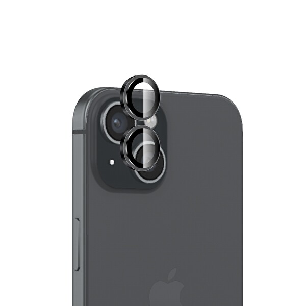 Bix iPhone 15 - 15 Plus Uyumlu Safir 3D Camı 9H Premium Kamera Lens Koruyucu - Siyah