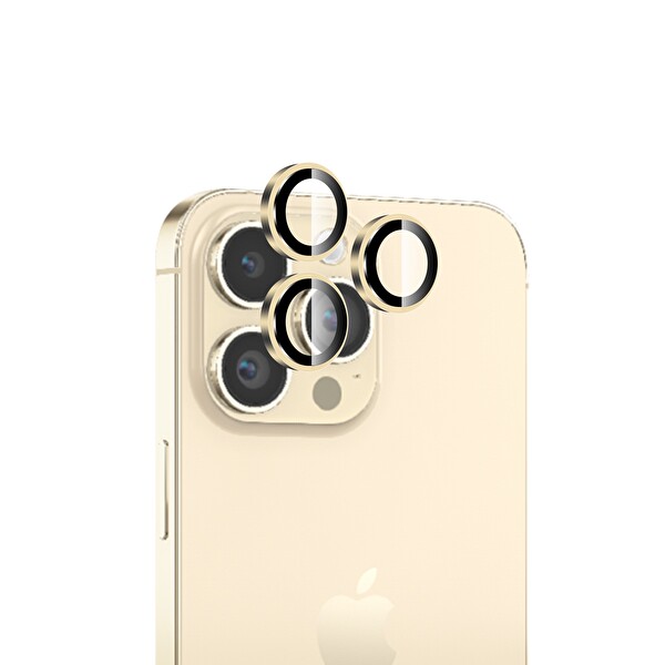 Bix iPhone 14 Pro - 14 Pro Max Uyumlu Safir 3D Camı 9H Premium Kamera Lens Koruyucu - Altın