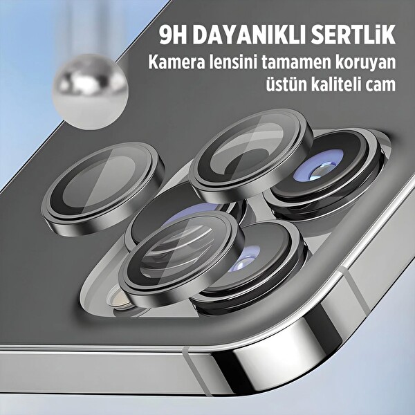 Bix iPhone 16 Pro - 16 Pro Max Uyumlu 9H Cam Crystal AR-AF Kamera Lens Koruyucu Beyaz-Titanyum