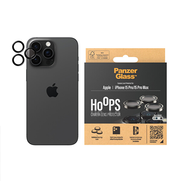 Panzerglass Hoops iPhone 15 Pro - 15 Pro Max Siyah Metal Kamera Lens Koruyucu