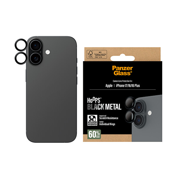 Panzerglass Hoops iPhone 17 - 16 - 16 Plus Siyah Kamera Lens Koruyucu