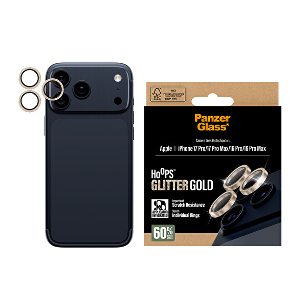 Panzerglass Hoops iPhone 17 Pro - 17 Pro Max - 16 Pro - 16 Pro Max Glitter Gold Kamera Lens Koruyucu
