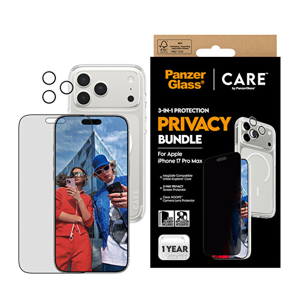 Panzerglass Flagship Privacy iPhone 17 Pro Max 3'lü Telefon Koruma Set- Bundle (UWF+Kılıf+Lens)