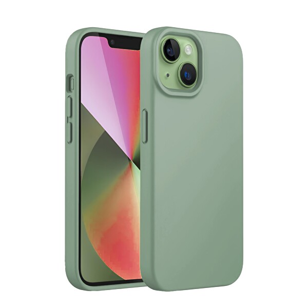 Bix iPhone 14 Plus / 15 Plus Silikon Kılıf MagSafe Uyumlu Güçlü Koruma Darbe Emici Kaktüs Yeşili