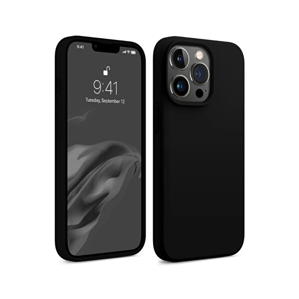 Bix iPhone 13 Pro Max Uyumlu MagSafe Özellikli Darbe Emici Silikon Telefon Kılıfı - Emici Siyah