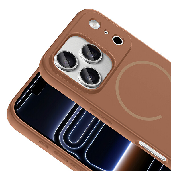 iPhone 17 Pro Max Kılıf Meta Lansman M-Safe Kamera Korumalı içi Kadife Yumuşak Renkli Süet Silikon