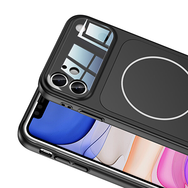 Başkenttekno iPhone 11 Uyumlu iPhone 17 Görünümlü Kablosuz Şarj Özellikli Kamera Korumalı Telefon Kılıfı - Siyah