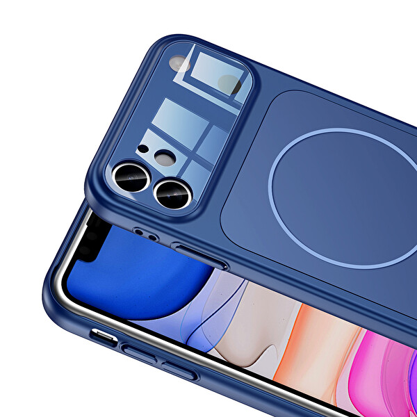 Başkenttekno iPhone 11 Uyumlu iPhone 17 Görünümlü Kablosuz Şarj Özellikli Kamera Korumalı Telefon Kılıfı - Mavi
