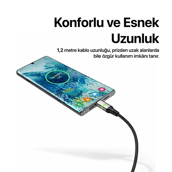 Xenon Smart X6421 Type C to Type C 60W PD Hızlı Şarj Kablosu 1.2m 480 Mbps Örgü Led Göstergeli Standart
