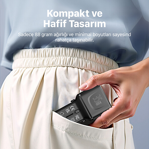 Xenon Smart X6407 35W GaN Hızlı Şarjlı Priz Dönüştürücü 200 Ülke 1 USB C 1 USB A PD PPS Seyahat Adaptörü Standart