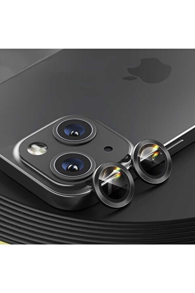 Teknoparkta iPhone 13 Mini Kamera Koruyucu Lens Mercek Metal Çerçeveli 2li Set Siyah Black Uyumlu