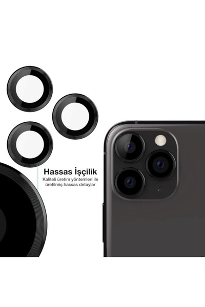 Teknoparkta iPhone 12 Pro Max Kamera Koruyucu Lens Mercek Metal Çerçeveli 3lü Set Siyah Black
