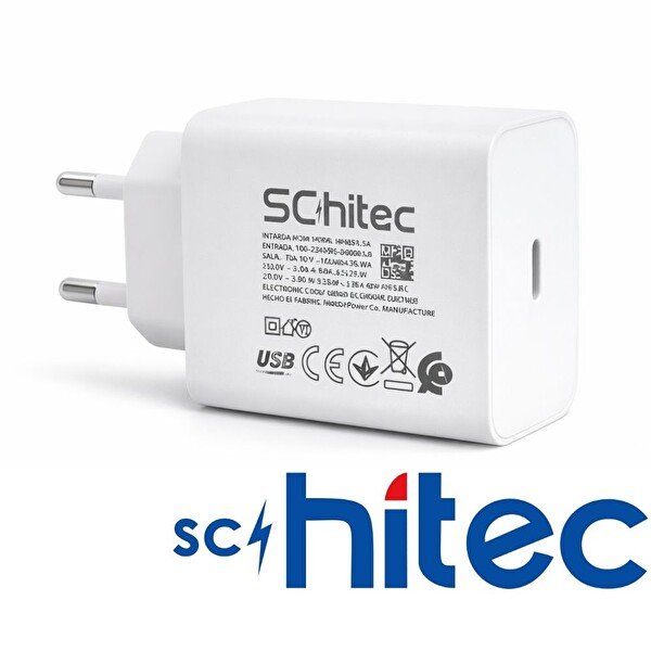ScHitec 45W Type-C Çıkışlı Hızlı Şarj Aleti Type-C to Type-C Kablolu Set Beyaz SC007