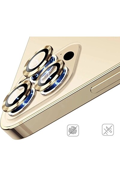 Teknoparkta iPhone 14 Pro Max Kamera Koruyucu Lens Mercek Metal Çerçeveli 3lü Set Gold Altın