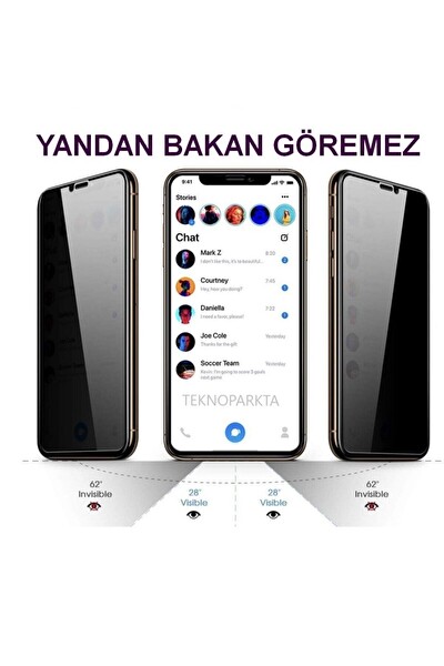 Teknoparkta iPhone 14 Hayalet Privacy Gizli Görünmez Tam Kaplayan Kırılmaz Cam Ekran Koruyucu