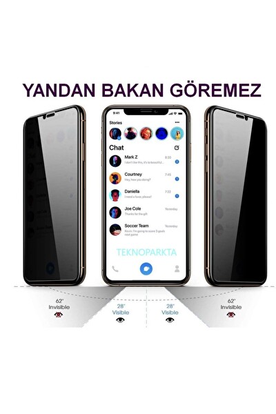 Teknoparkta iPhone 14 Mat Hayalet Gizli Privacy Tam Kaplayan Kırılmaz Cam Seramik Nano Ekran Koruyucu