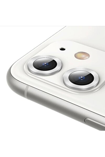 Teknoparkta iPhone 11 Kamera Uyumlu Koruyucu Lens Mercek Metal Çerçeveli 2li Set Gümüş Gri Silver
