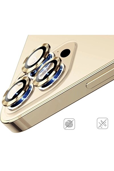 Teknoparkta iPhone 11 Pro Max Uyumlu Kamera Koruyucu Lens Mercek Metal Çerçeveli 3lü Set Gold Altın