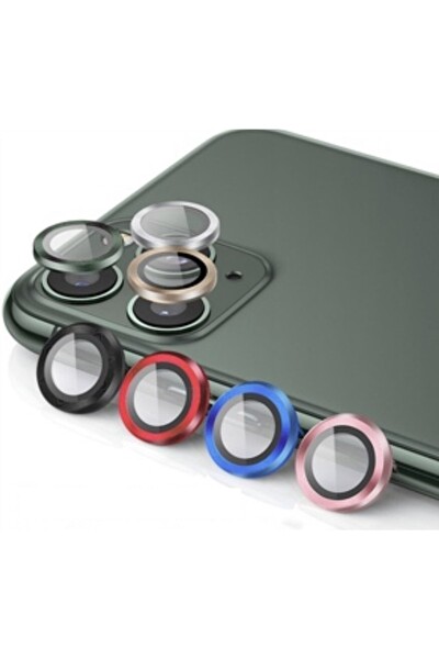 Teknoparkta iPhone 11 Pro Max Uyumlu Kamera Koruyucu Lens Mercek Metal Çerçeveli 3lü Set Gold Altın
