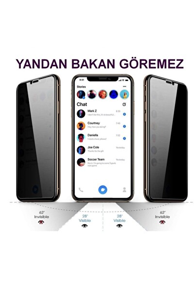 Teknoparkta iPhone 7 Hayalet Ekran Privacy Gizlilik Tam Kaplayan Kırılmaz Koruyucu Cam Siyah