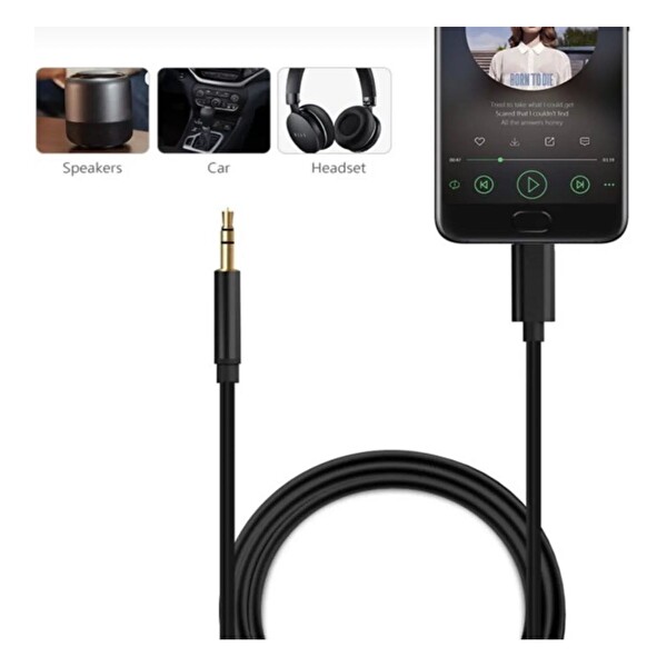 Teknoparkta iPhone 15 Plus Aux Kablo Type C Örgü Hasır Dac Çipli Kablo