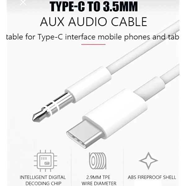 Teknoparkta iPhone 15 Pro Max Aux Kablo Type C Örgü Hasır Dac Çipli Kablo