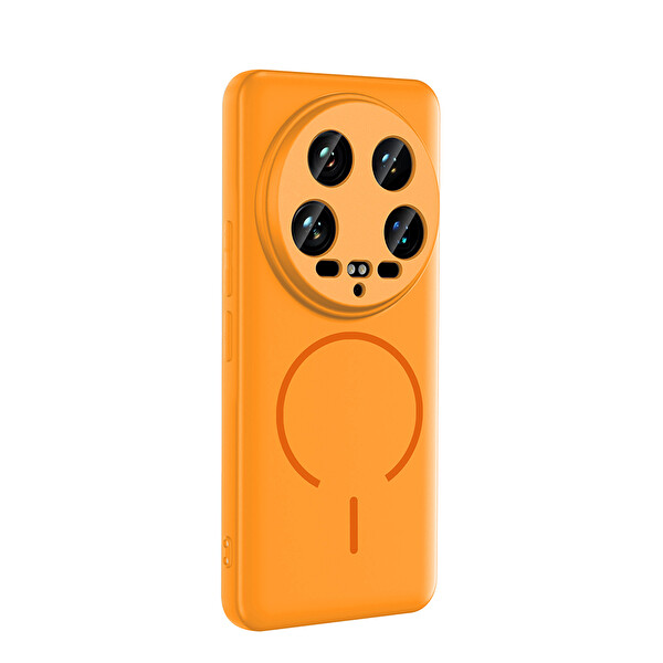 Başkenttekno Xiaomi 14 Ultra Kılıf Meta Lansman M-Safe Kamera Korumalı içi Kadife Yumuşak Renkli Süet Silikon Turuncu