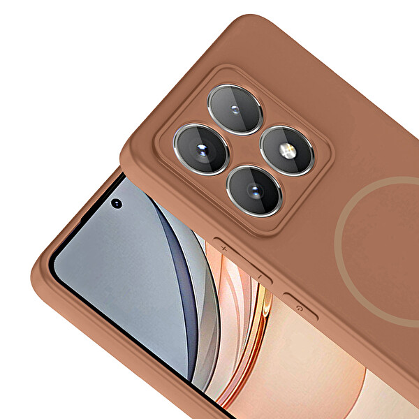 Başkenttekno Xiaomi 14T Kılıf Meta Lansman M-Safe Kamera Korumalı içi Kadife Yumuşak Renkli Süet Silikon Kahverengi