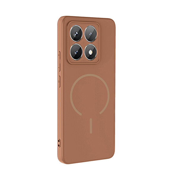 Başkenttekno Xiaomi 14T Kılıf Meta Lansman M-Safe Kamera Korumalı içi Kadife Yumuşak Renkli Süet Silikon Kahverengi