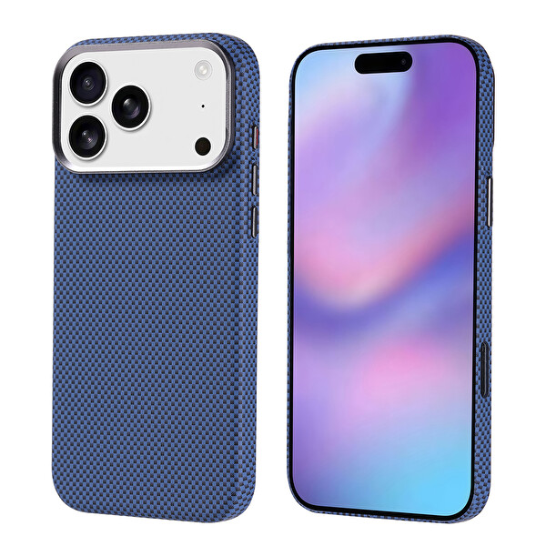 Başkenttekno iPhone 17 Pro Max Kılıf Kablosuz Şarj Özellikli Karbon Fiber Görünümlü Nekst Kapak Lacivert