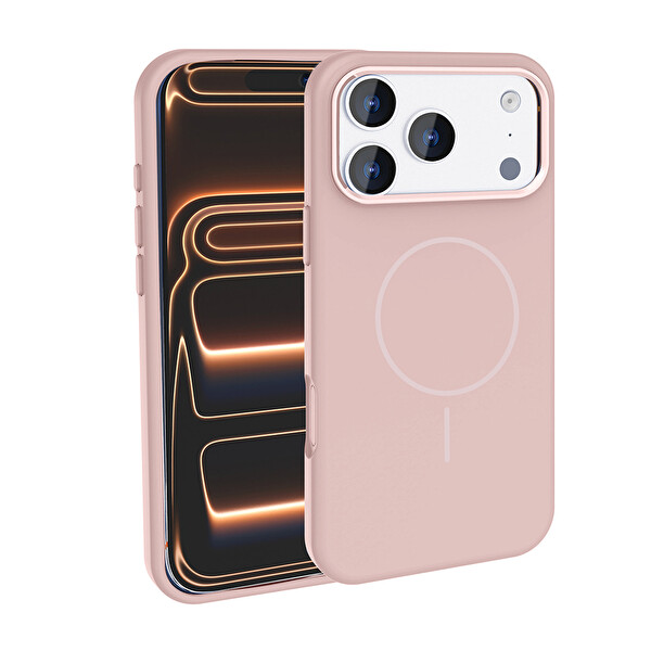 Zore iPhone 17 Pro Max M-Safe Şarj Özellikli Metal Kamera Çerçeveli Edi Silikon Kılıf - Rose Altın