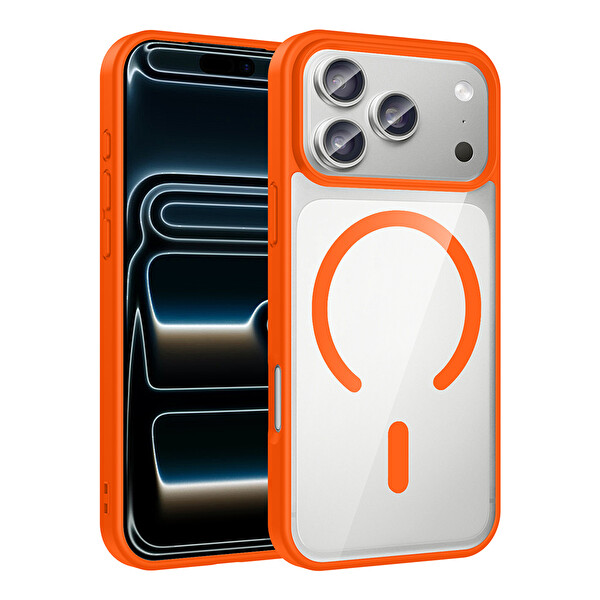 Başkenttekno iPhone 17 Pro Max Kılıf Kablosuz Wireless Şarj Özellikli Silikon Ege Kapak Turuncu