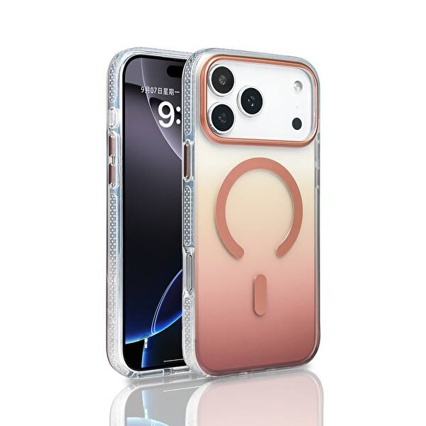 iPhone 17 Pro Max Kılıf Kablosuz Şarj Özellikli Şeffaf Transparan Renk Geçişli Toros Kapak