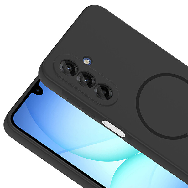 Başkenttekno Samsung Galaxy A16 Kılıf Meta Lansman M-Safe Kamera Korumalı içi Kadife Yumuşak Renkli Süet Silikon Siyah