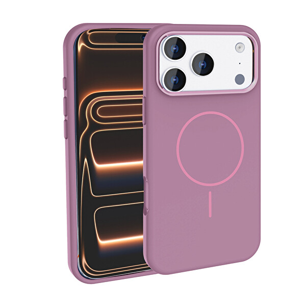 Başkenttekno iPhone 17 Pro Max Kılıf Kablosuz Şarj Özellikli Metal Kamera Çerçeveli Edi Silikon Kapak Mor