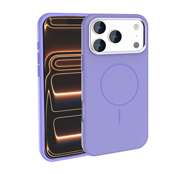 Başkenttekno iPhone 17 Pro Max Kılıf Kablosuz Şarj Özellikli Metal Kamera Çerçeveli Edi Silikon Kapak Lila