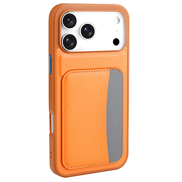 Başkenttekno iPhone 17 Pro Max Kılıf Kartlıklı X-Kart Silikon Kapak Turuncu